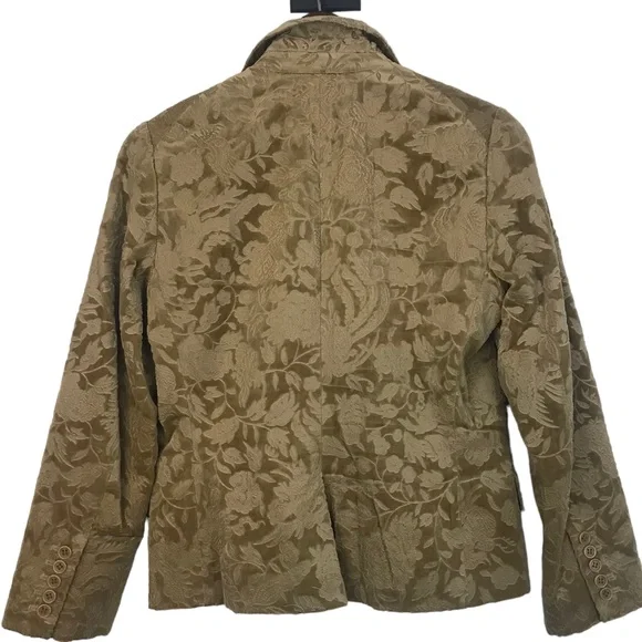 Theory Womens Crushed Velvet Blazer Size Medium Floral Baroque Gold Classic HTF